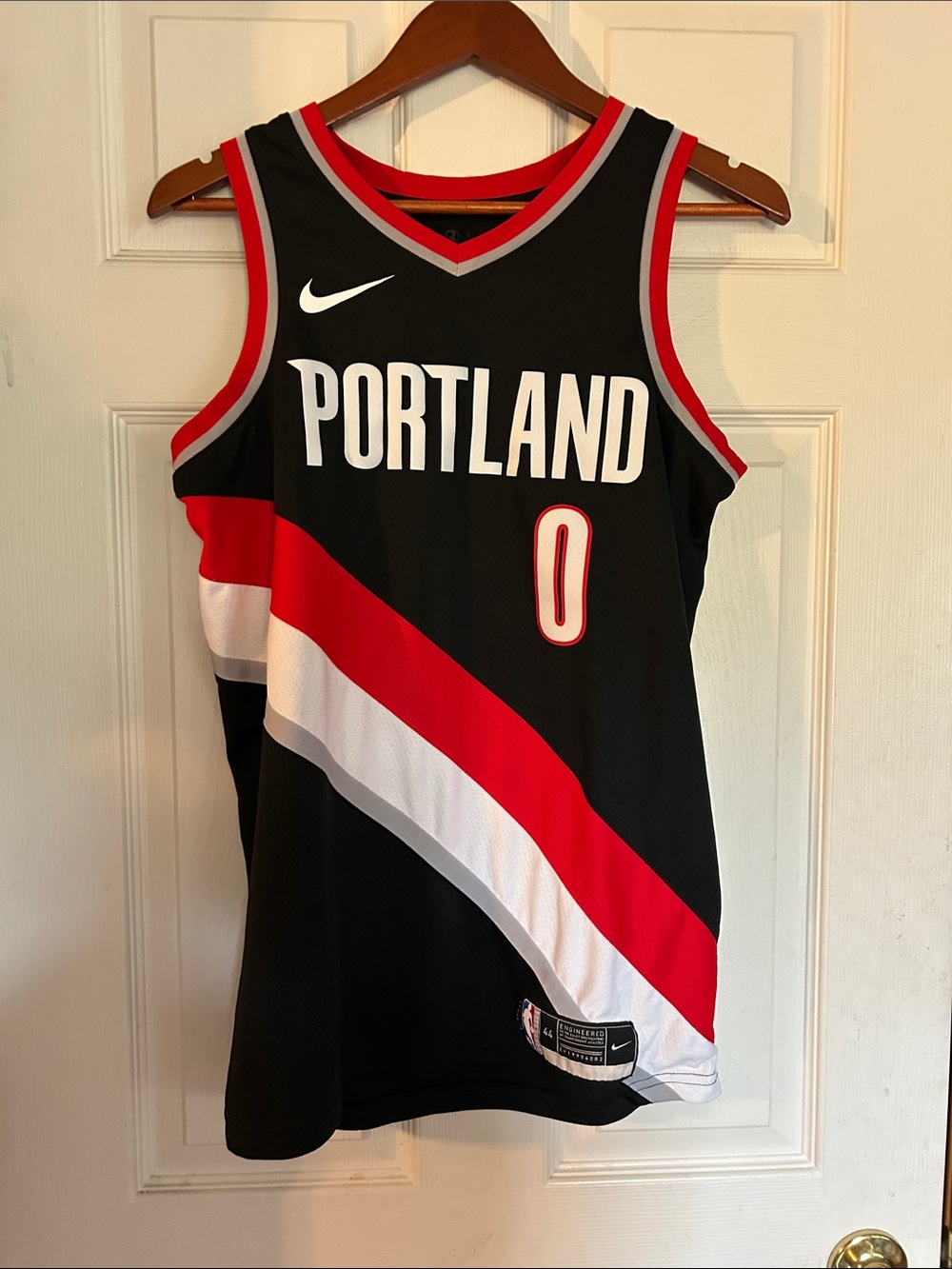 Nike Portland Trailblazers Black Red White Diagonal Lillard Basketball Jersey